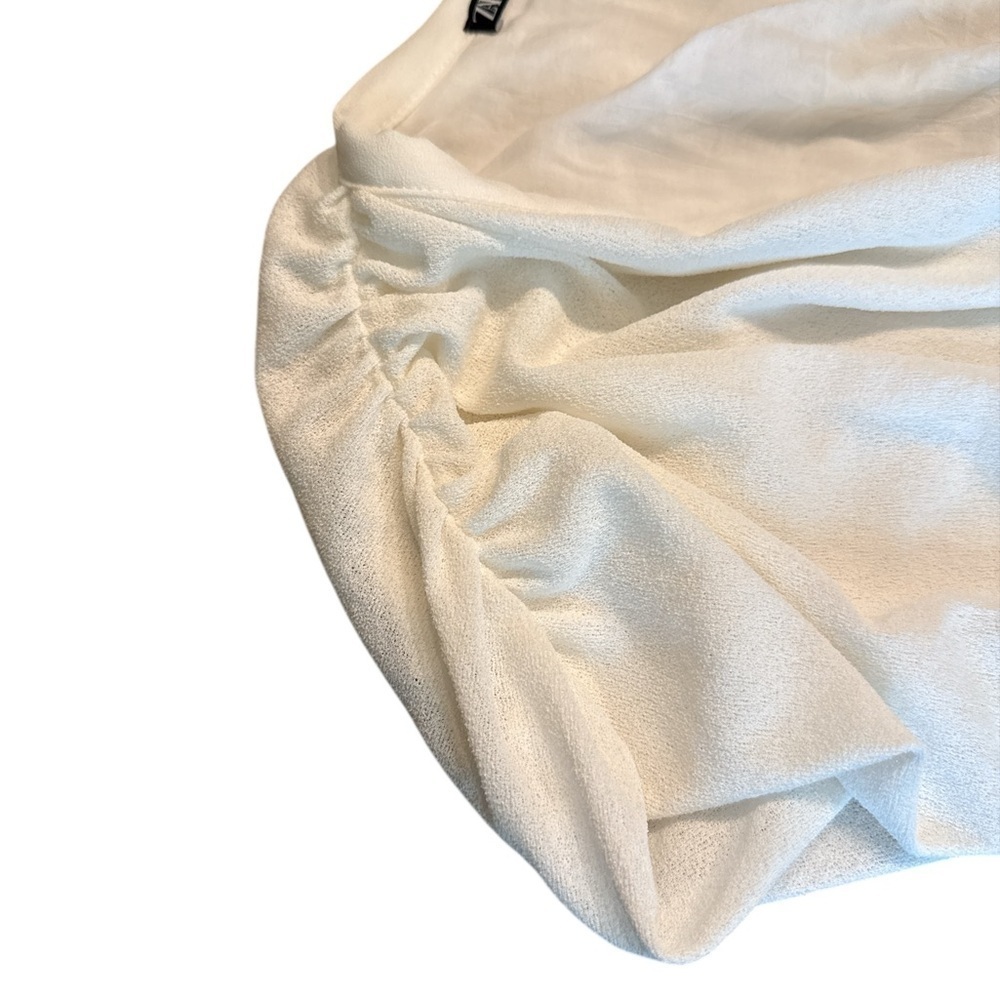 Zara Medium Crop Top, Ruffle Shortless Sleeve Tie Front - Picture 5 of 7
